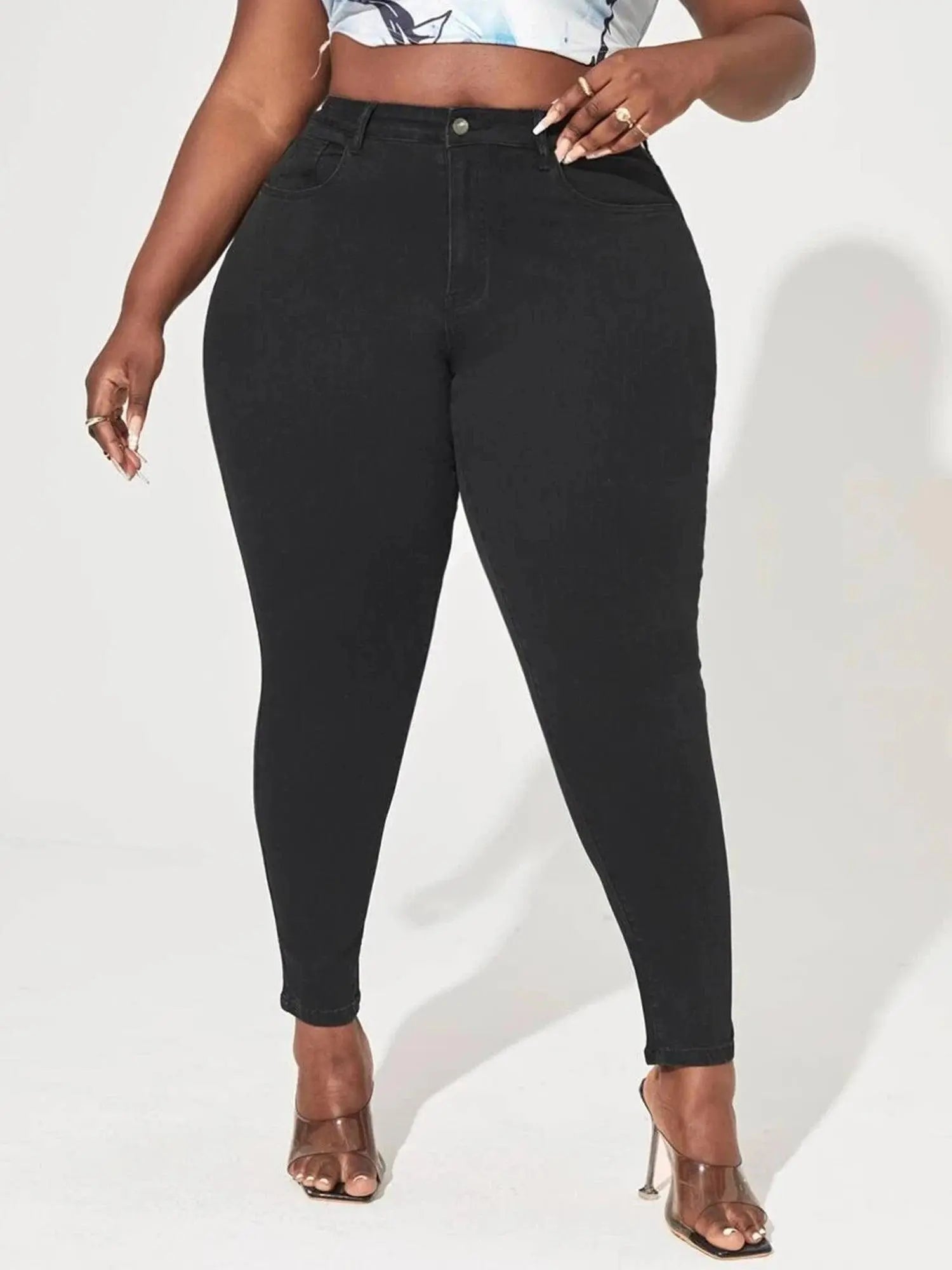 Plus Size Skinny High Waist Jeans for Women Legging Stretch Denim Women Jeans Curvy Pencil Black Color Mom Jeans Fitting Pants SS69