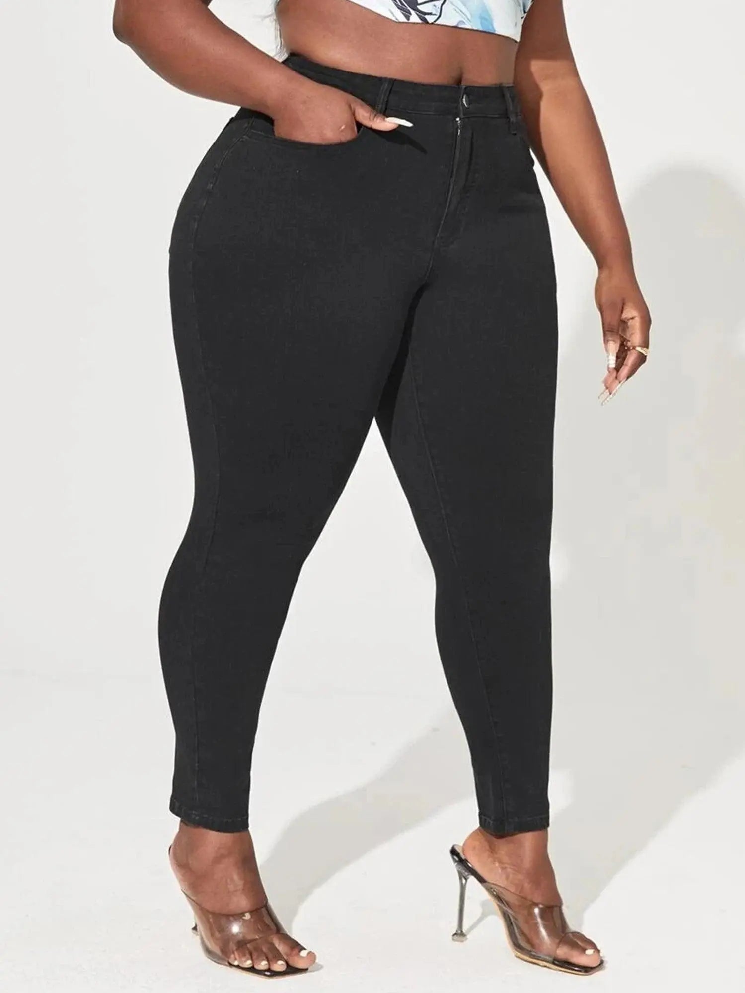 Plus Size Skinny High Waist Jeans for Women Legging Stretch Denim Women Jeans Curvy Pencil Black Color Mom Jeans Fitting Pants SS69