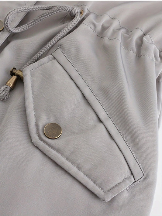 Plus Size Women's Parka Coat with Hood - 100% Polyester, Non-Stretch, Solid Color, Drawstring Waist, Mid-Length Warm Jacket for Fall/Winter - Middle Eastern Style, Woven Hooded Outerwear for Outdoor Activities - SS69