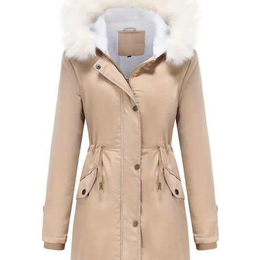 Plus Size Women's Parka Coat with Hood - 100% Polyester SS69 47.69 Khaki / 3XL(56/58)