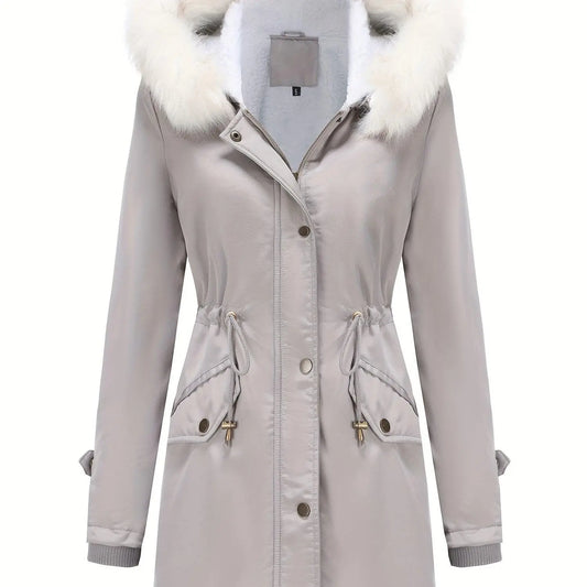 Plus Size Women's Parka Coat with Hood - 100% Polyester SS69 47.69 Light Grey / 5XL(62)