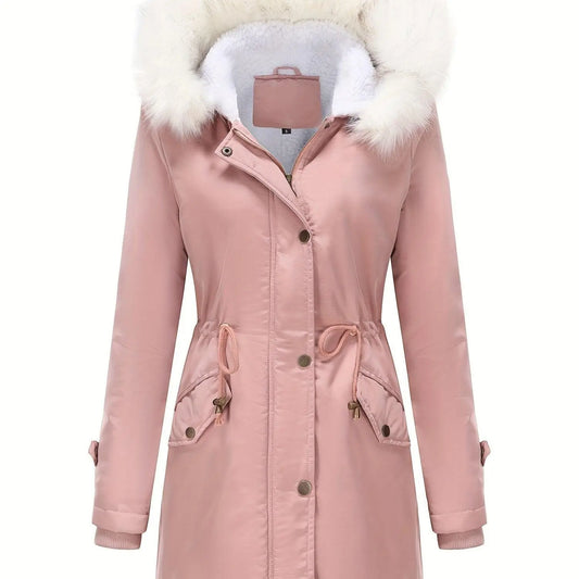 Plus Size Women's Parka Coat with Hood - 100% Polyester SS69 47.69 Pink Color / 5XL(62)