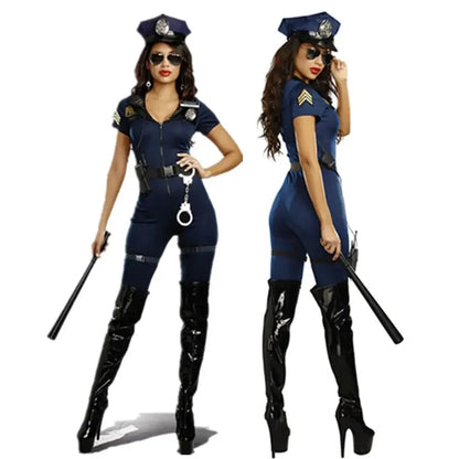 Police Costume Women's Sexy Cop Officer Cosplay Uniform Halloween Carnival Party Policewomen Jumpsuit Fancy Dress SS69