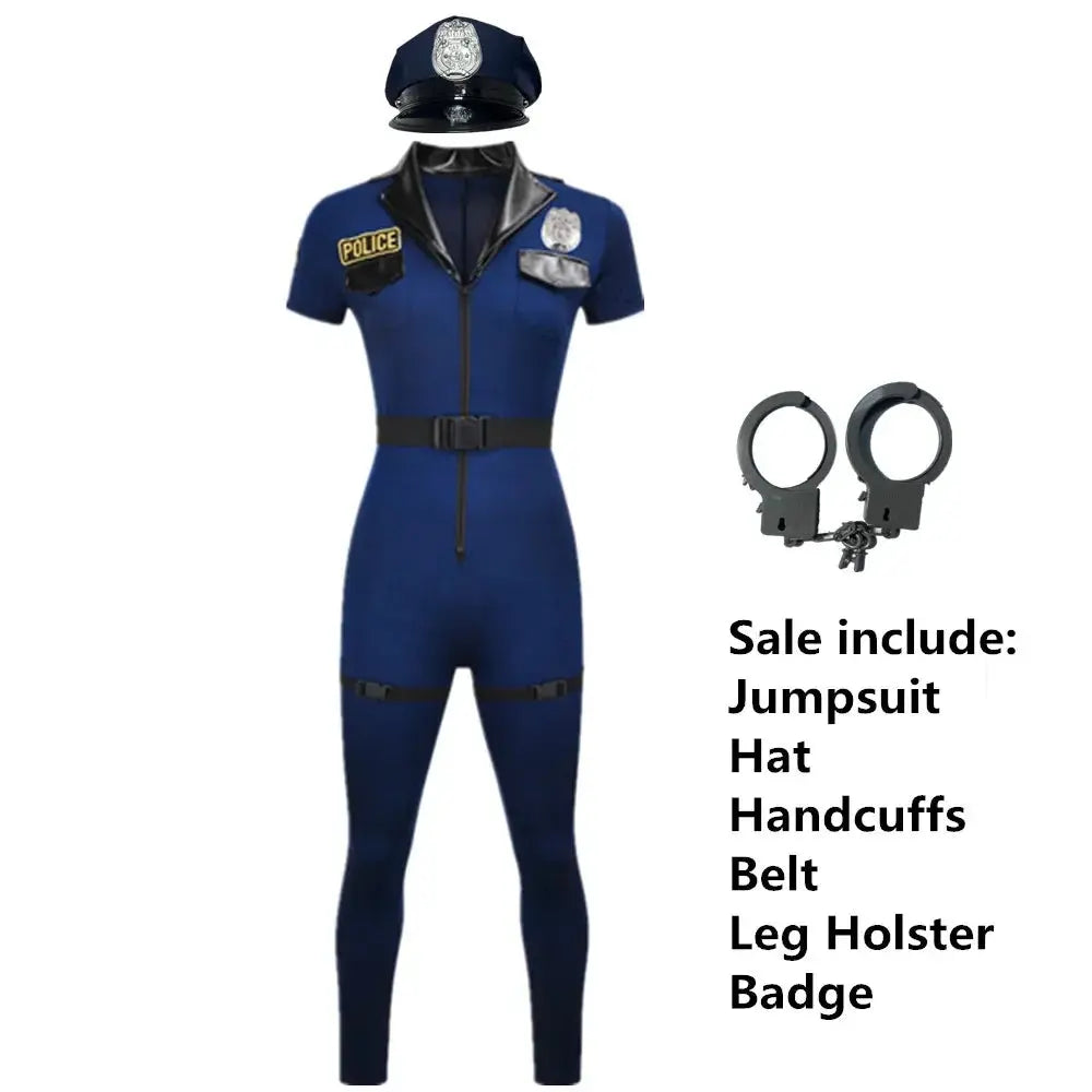 Police Costume Women's Sexy Cop Officer Cosplay Uniform Halloween Carnival Party Policewomen Jumpsuit Fancy Dress SS69 43.69 Blue-(NO Baton) / XL