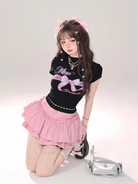 Puffy Cake Skirts Women Ruffles Chic Popular Sweet Spicy Girls Gothic All-match Korean Fashion Streetwear Summer Popular Y2k SS69