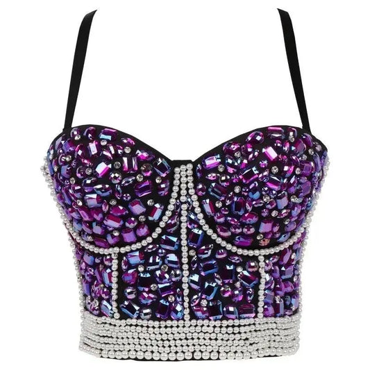 Punk Corset Rhinestone Diamond Tank Top Women Bra Stage Party Camis Sequin Shirt Woman Clothes y2k Blusa Crop Tops Ladies Shaper - SS69