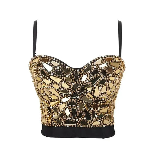 Punk Corset Rhinestone Diamond Tank Top Women Bra Stage Party Camis Sequin Shirt Woman Clothes y2k Blusa Crop Tops Ladies Shaper SS69
