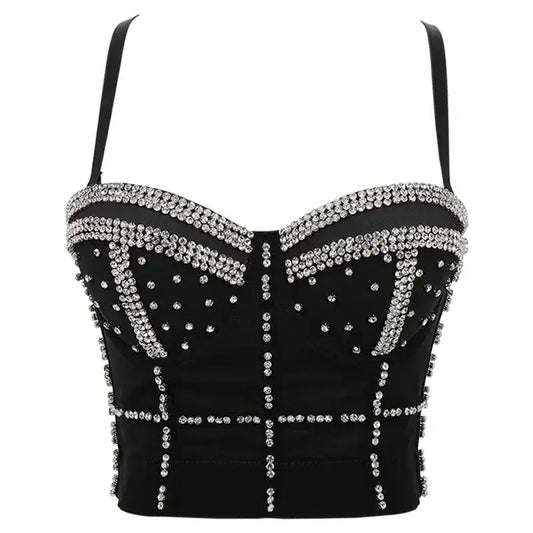 Punk Corset Rhinestone Diamond Tank Top Women Bra Stage Party Camis Sequin Shirt Woman Clothes y2k Blusa Crop Tops Ladies Shaper SS69