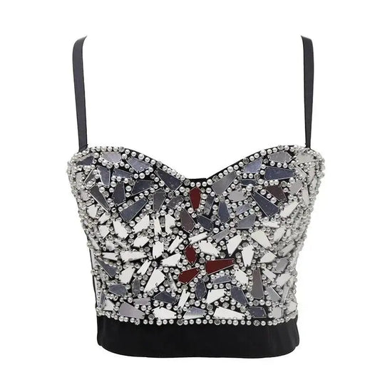 Punk Corset Rhinestone Diamond Tank Top Women Bra Stage Party Camis Sequin Shirt Woman Clothes y2k Blusa Crop Tops Ladies Shaper - SS69