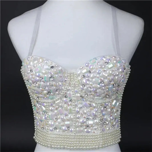 Punk Corset Rhinestone Diamond Tank Top Women Bra Stage Party Camis Sequin Shirt Woman Clothes y2k Blusa Crop Tops Ladies Shaper SS69