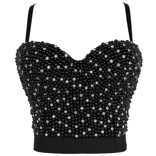 Punk Corset Rhinestone Diamond Tank Top Women Bra Stage Party Camis Sequin Shirt Woman Clothes y2k Blusa Crop Tops Ladies Shaper SS69
