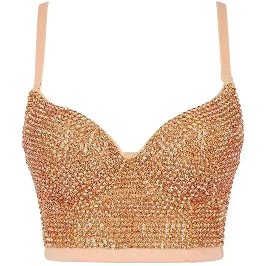 Punk Corset Rhinestone Diamond Tank Top Women Bra Stage Party Camis Sequin Shirt Woman Clothes y2k Blusa Crop Tops Ladies Shaper - SS69
