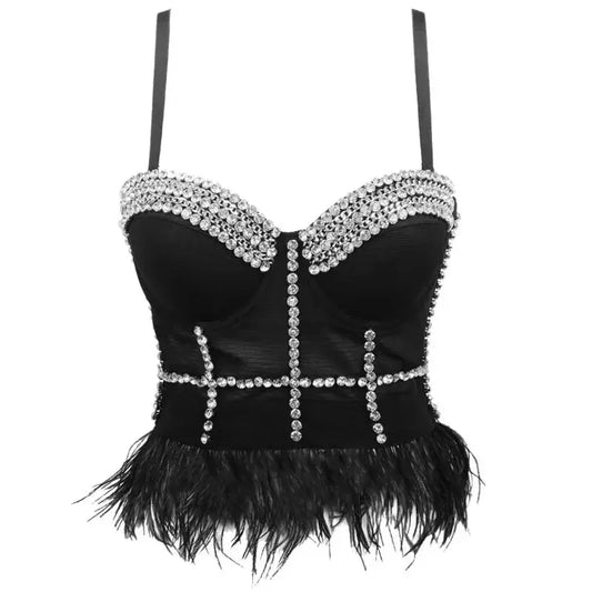 Punk Corset Rhinestone Diamond Tank Top Women Bra Stage Party Camis Sequin Shirt Woman Clothes y2k Blusa Crop Tops Ladies Shaper SS69