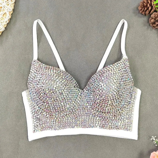 Punk Corset Rhinestone Diamond Tank Top Women Bra Stage Party Camis Sequin Shirt Woman Clothes y2k Blusa Crop Tops Ladies Shaper SS69