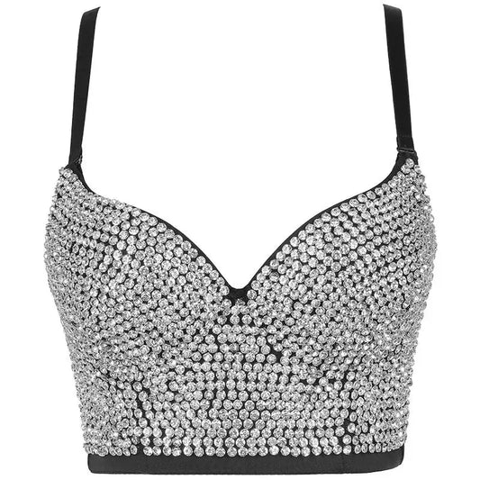 Punk Corset Rhinestone Diamond Tank Top Women Bra Stage Party Camis Sequin Shirt Woman Clothes y2k Blusa Crop Tops Ladies Shaper SS69