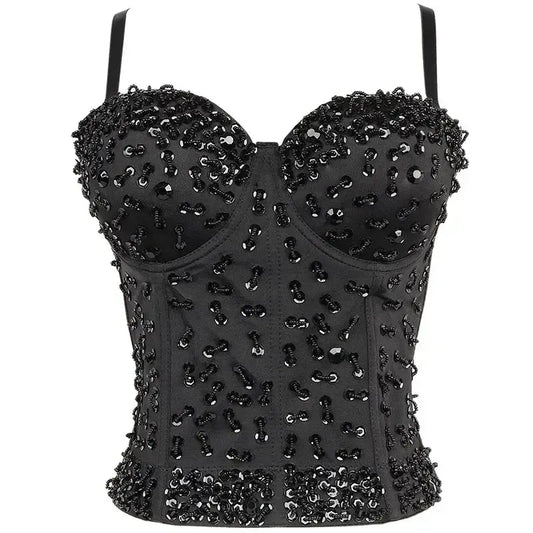 Punk Corset Rhinestone Diamond Tank Top Women Bra Stage Party Camis Sequin Shirt Woman Clothes y2k Blusa Crop Tops Ladies Shaper SS69