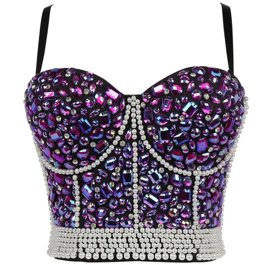Punk Corset Rhinestone Diamond Tank Top Women Bra Stage Party Camis Sequin Shirt Woman Clothes y2k Blusa Crop Tops Ladies Shaper SS69