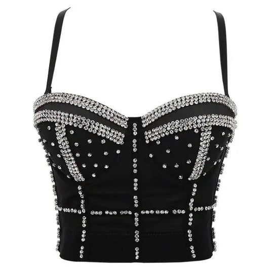 Punk Corset Rhinestone Diamond Tank Top Women Bra Stage Party Camis Sequin Shirt Woman Clothes y2k Blusa Crop Tops Ladies Shaper SS69