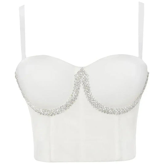 Punk Corset Rhinestone Diamond Tank Top Women Bra Stage Party Camis Sequin Shirt Woman Clothes y2k Blusa Crop Tops Ladies Shaper SS69