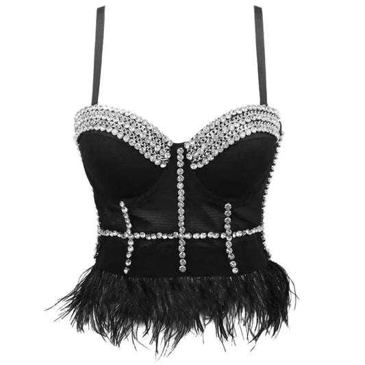 Punk Corset Rhinestone Diamond Tank Top Women Bra Stage Party Camis Sequin Shirt Woman Clothes y2k Blusa Crop Tops Ladies Shaper SS69