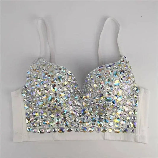 Punk Corset Rhinestone Diamond Tank Top Women Bra Stage Party Camis Sequin Shirt Woman Clothes y2k Blusa Crop Tops Ladies Shaper SS69