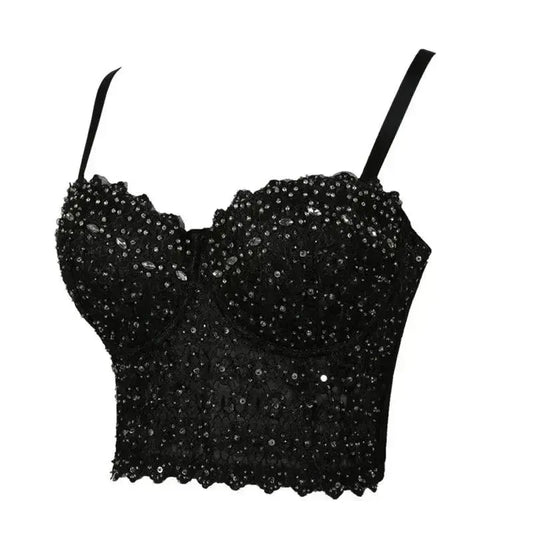 Punk Corset Rhinestone Diamond Tank Top Women Bra Stage Party Camis Sequin Shirt Woman Clothes y2k Blusa Crop Tops Ladies Shaper SS69
