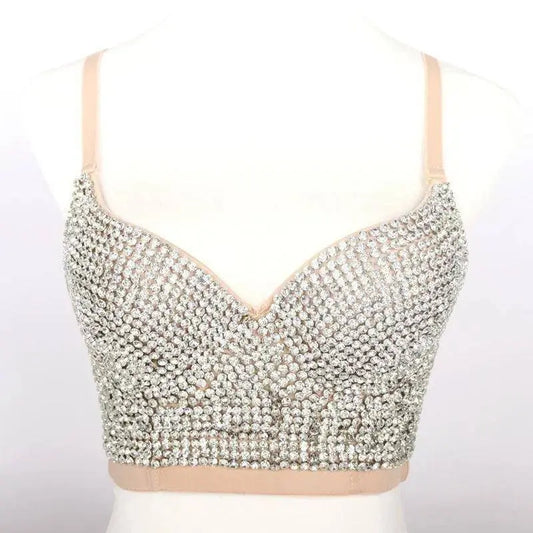 Punk Corset Rhinestone Diamond Tank Top Women Bra Stage Party Camis Sequin Shirt Woman Clothes y2k Blusa Crop Tops Ladies Shaper SS69