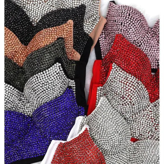 Punk Corset Rhinestone Diamond Tank Top Women Bra Stage Party Camis Sequin Shirt Woman Clothes y2k Blusa Crop Tops Ladies Shaper SS69