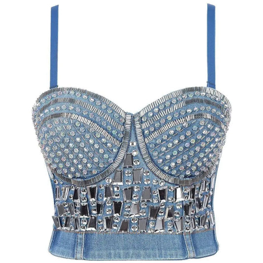 Punk Corset Rhinestone Diamond Tank Top Women Bra Stage Party Camis Sequin Shirt Woman Clothes y2k Blusa Crop Tops Ladies Shaper SS69