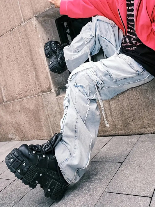 Punk High-Top Sneakers for Women - All-Season Gothic Black Platform Ankle Boots SS69