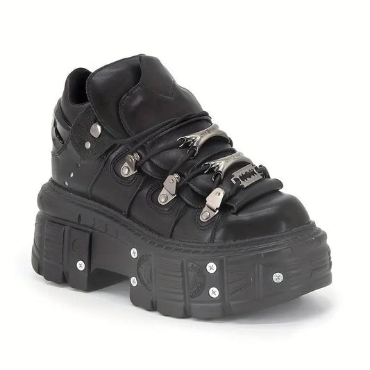 Punk High-Top Sneakers for Women - All-Season Gothic Black Platform Ankle Boots SS69