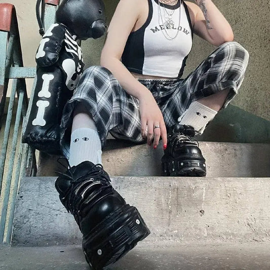 Punk High-Top Sneakers for Women - All-Season Gothic Black Platform Ankle Boots SS69