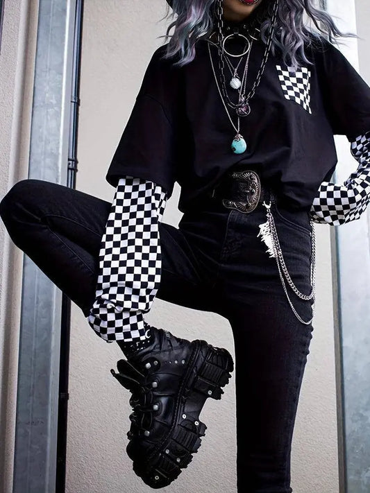Punk High-Top Sneakers for Women - All-Season Gothic Black Platform Ankle Boots SS69