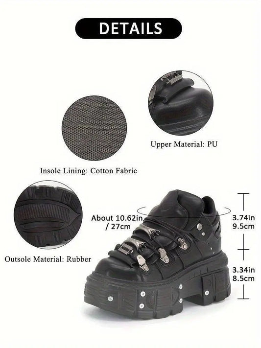 Punk High-Top Sneakers for Women - All-Season Gothic Black Platform Ankle Boots SS69