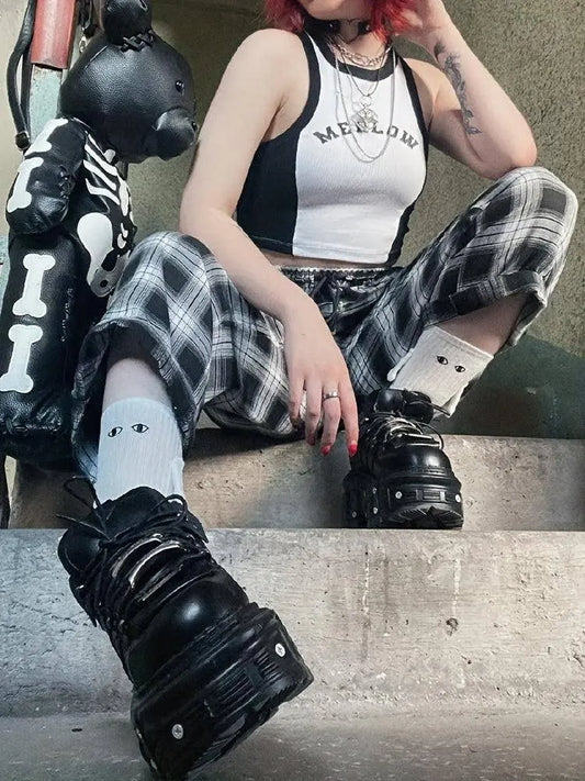 Punk High-Top Sneakers for Women - All-Season Gothic Black Platform Ankle Boots SS69