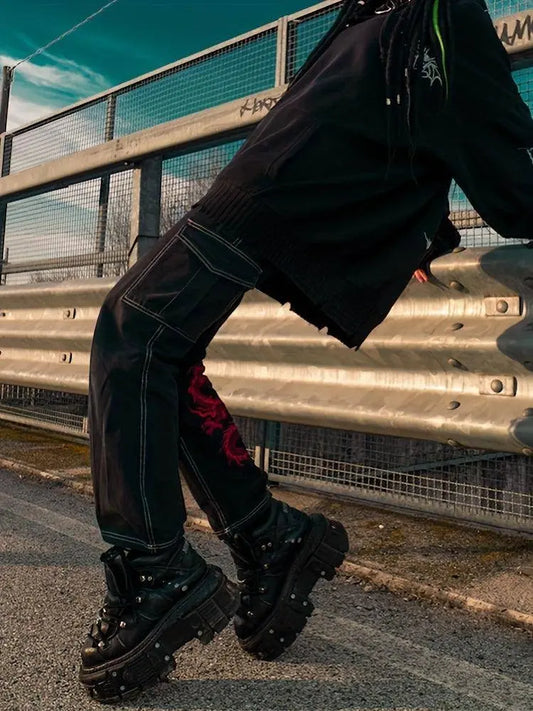 Punk High-Top Sneakers for Women - All-Season Gothic Black Platform Ankle Boots SS69