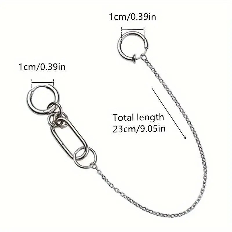 Punk-Inspired Stainless Steel Clip-On Earrings & Lip Chain - No Piercing Required, Fashionable Accessory for Women SS69