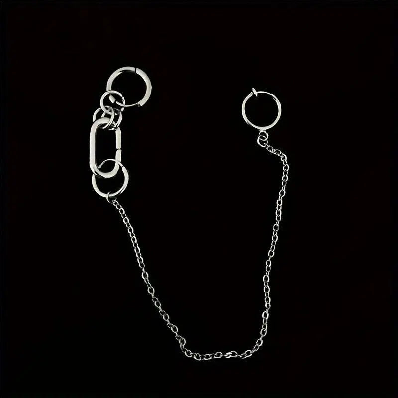 Punk-Inspired Stainless Steel Clip-On Earrings & Lip Chain - No Piercing Required, Fashionable Accessory for Women SS69