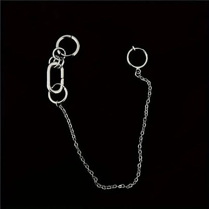 Punk-Inspired Stainless Steel Clip-On Earrings & Lip Chain - No Piercing Required, Fashionable Accessory for Women SS69