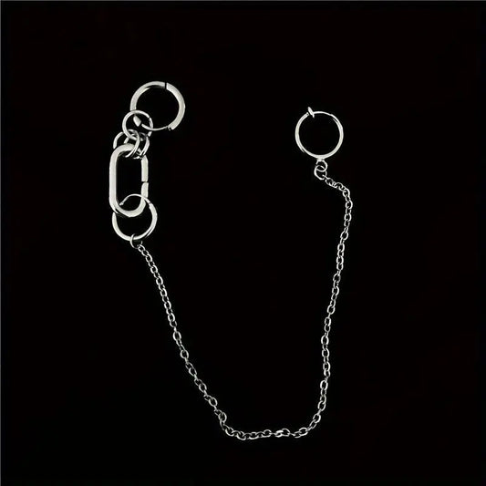 Punk-Inspired Stainless Steel Clip-On Earrings & Lip Chain - No Piercing Required, Fashionable Accessory for Women SS69