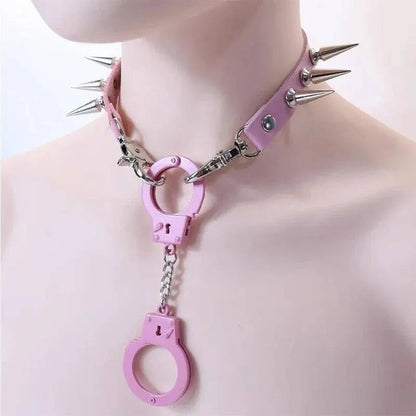 Punk Jewelry Pink Leather Rivets Choker Women Accessories Chains Ring Pendant Necklace Gothic Necklace Y2K Korean Fashion - SS69