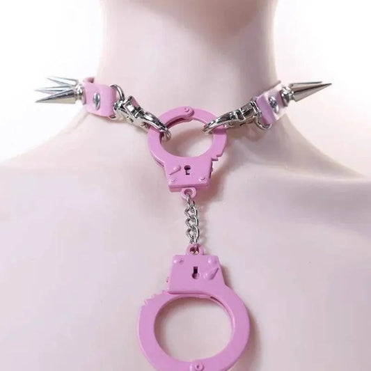 Punk Jewelry Pink Leather Rivets Choker Women Accessories Chains Ring Pendant Necklace Gothic Necklace Y2K Korean Fashion - SS69