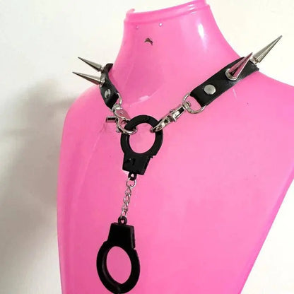 Punk Jewelry Pink Leather Rivets Choker Women Accessories Chains Ring Pendant Necklace Gothic Necklace Y2K Korean Fashion - SS69