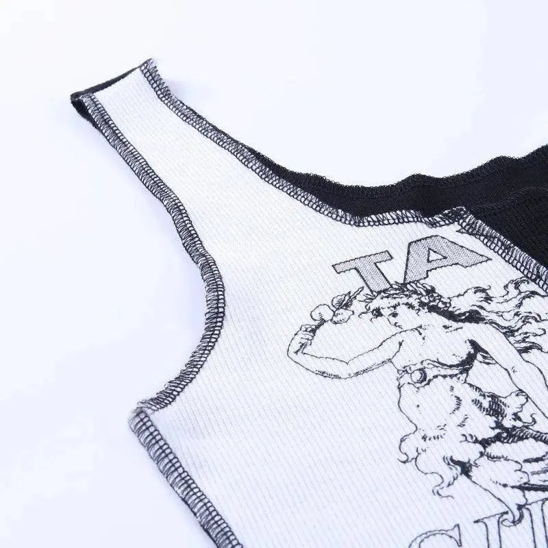 Punk Style Patchwork Tank Tops Aesthetic Letter And Graphic Print Women Crop Top Color Blocking Sleeveless Streetwear SS69