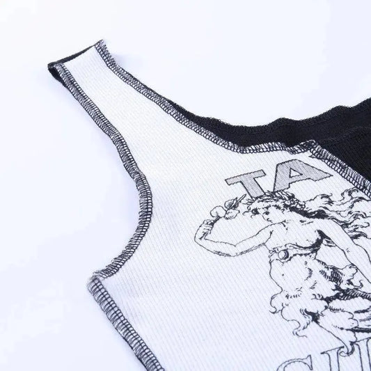 Punk Style Patchwork Tank Tops Aesthetic Letter And Graphic Print Women Crop Top Color Blocking Sleeveless Streetwear SS69