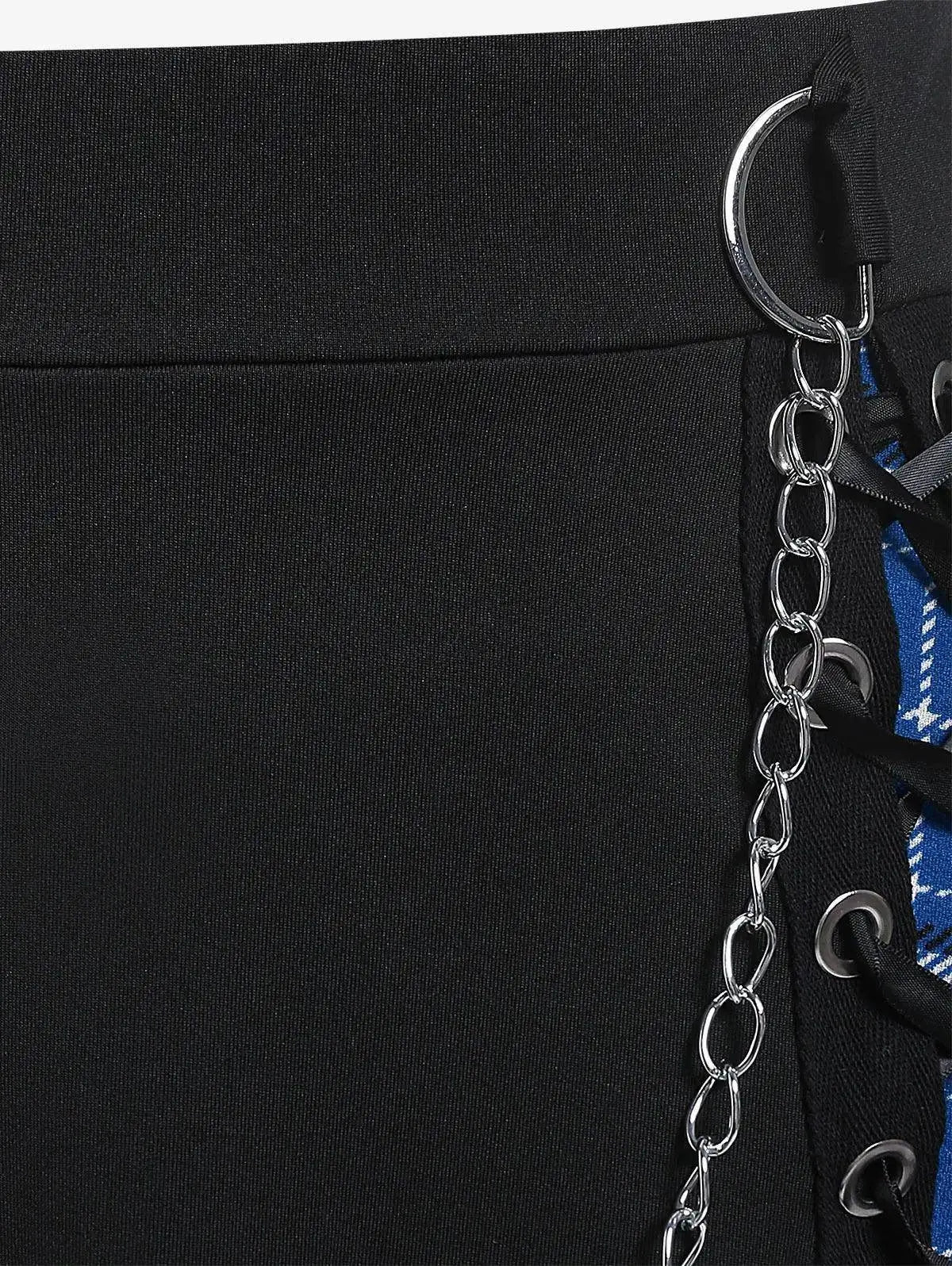 ROSEGAL Plus Size Women's Gothic Skirt Casual Plain Chain Detail High Waisted Stitching Plaid Pleated Layered Lace Up Skirts 5XL SS69