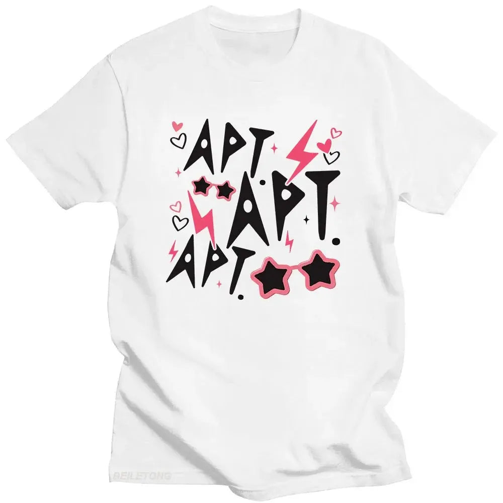 ROSÉ & Bruno Mars APT New Song T-Shirt Graphic Printing Cotton O-neck Tee-shirt Summer Hip Hop Punk Tshirt Unisex Vintage Tops SS69 14.69 white / XS