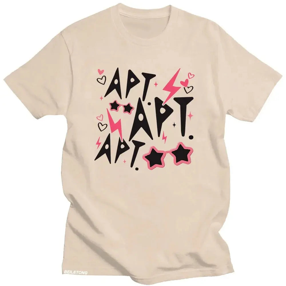 ROSÉ & Bruno Mars APT New Song T-Shirt Graphic Printing Cotton O-neck Tee-shirt Summer Hip Hop Punk Tshirt Unisex Vintage Tops SS69 14.69 sand / XS
