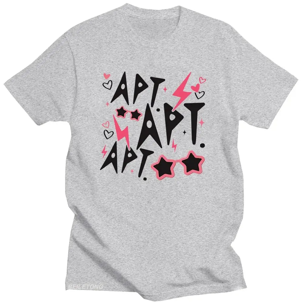 ROSÉ & Bruno Mars APT New Song T-Shirt Graphic Printing Cotton O-neck Tee-shirt Summer Hip Hop Punk Tshirt Unisex Vintage Tops SS69 18.69 gray / XL