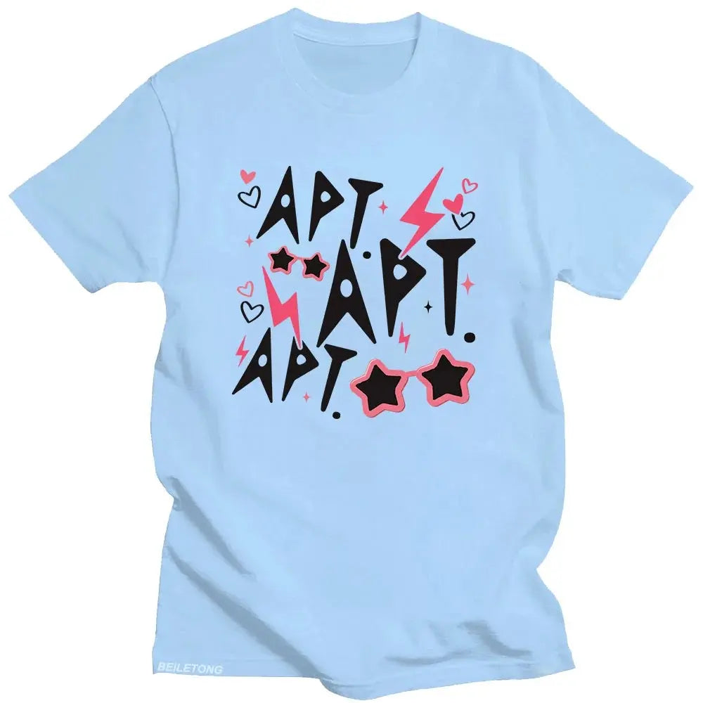 ROSÉ & Bruno Mars APT New Song T-Shirt Graphic Printing Cotton O-neck Tee-shirt Summer Hip Hop Punk Tshirt Unisex Vintage Tops SS69 18.69 light-blue / M